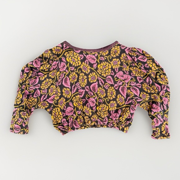 Free People Balloon Sleeve Keyhole Top Floral Embroidered Cotton Sz L - Picture 8 of 9